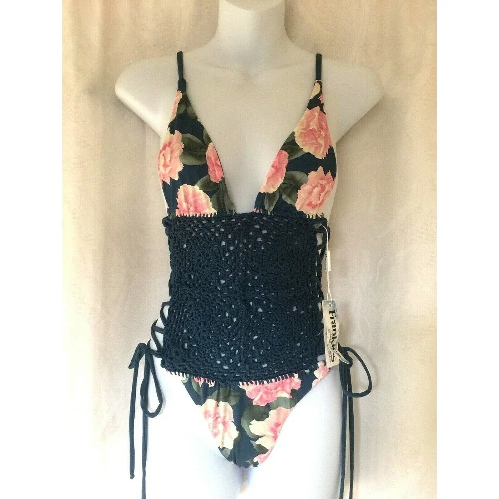 NWT Frankies Bikinis Lilah Swimsuit Pink Peony XS